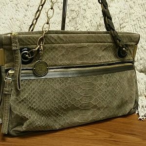 Authentic Lanvin suede reptile embossed shoulder bag